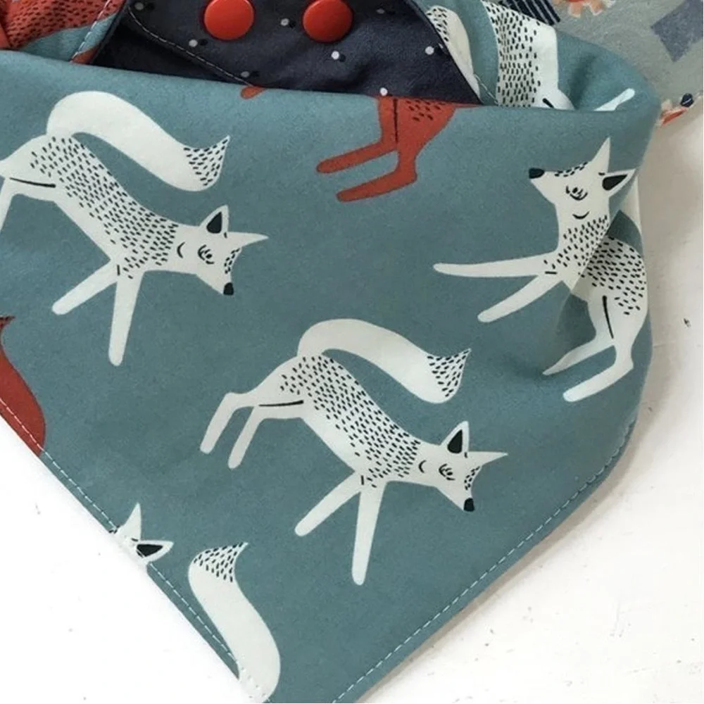 Bird Elephant Fox Indigo Blue Gray Cotton Flannel Bib Bandana 14 15 Inches